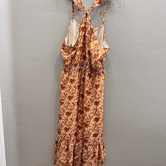 Paige Dress Size XL Fall White Cinnabar Florencia Palm Print Halter Midi - Picture 3 of 10
